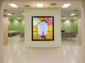 This stained glass was created for the Unitarian Universalist Fellowship of Columbus.